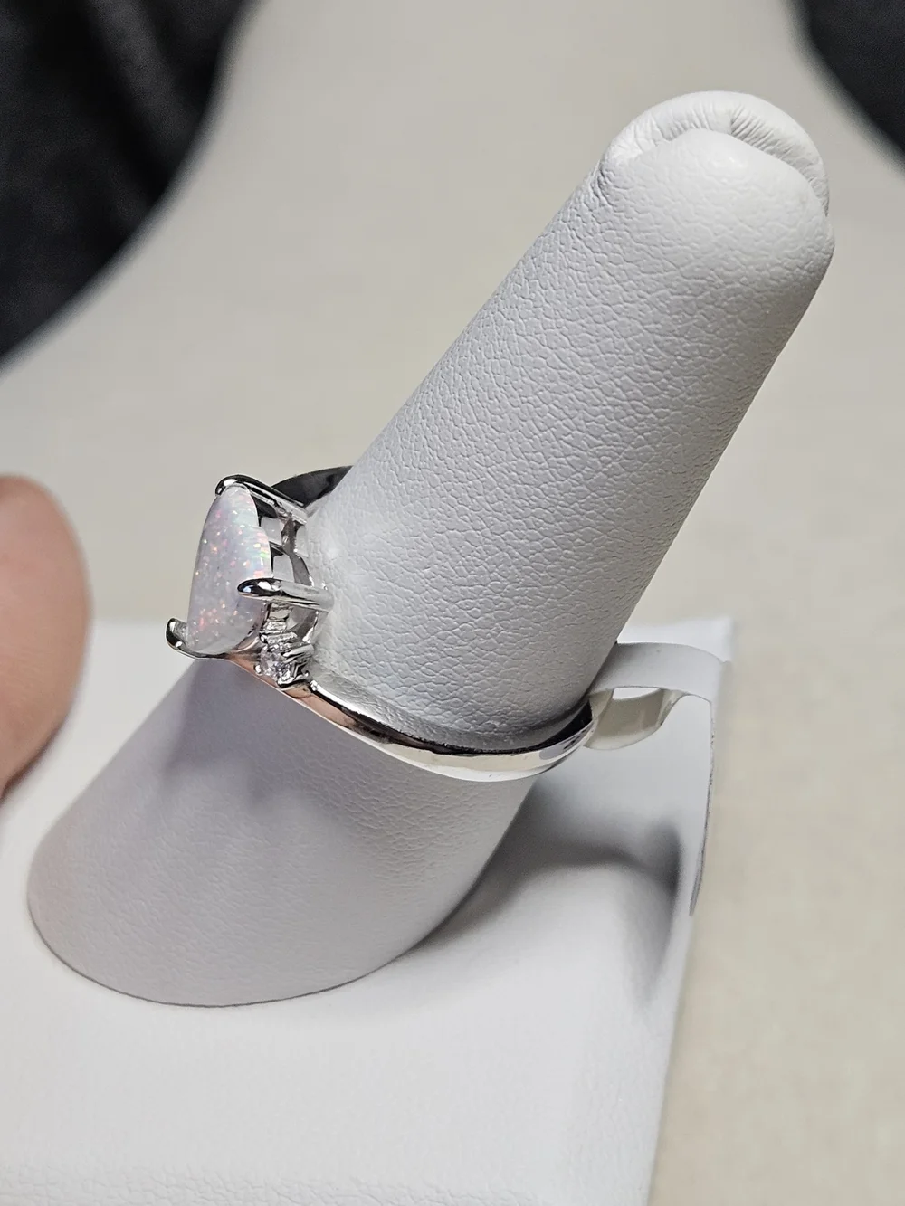 Heart Opal Ring in White with Sterling Silver Band